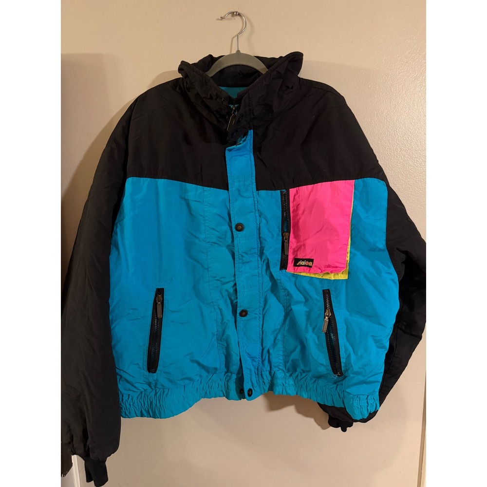 Vintage Slalom Ski Jacket Mens XL Goose Down Colorblock 80s Made in USA Coat